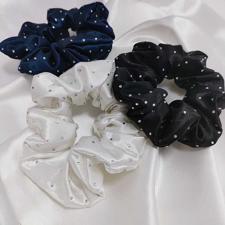 Silk Hair Scrunchies With Crystals 22MM New Fashion Design Silk Hair Ring