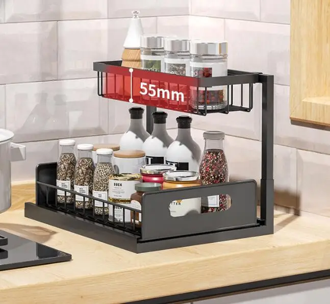 Under Sink Organizers and Storage 2 Tier Pull Out Under Sink Storage for Kitchen Metal Bathroom Cabinet Organizer Shelf