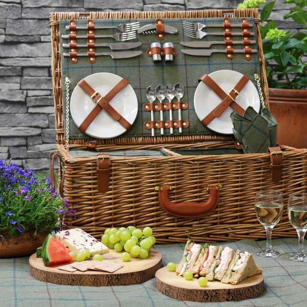 Factory Rattan Wicker Handwoven Insulated With Lid Handle Picnic Basket Box Portable Storage Basket