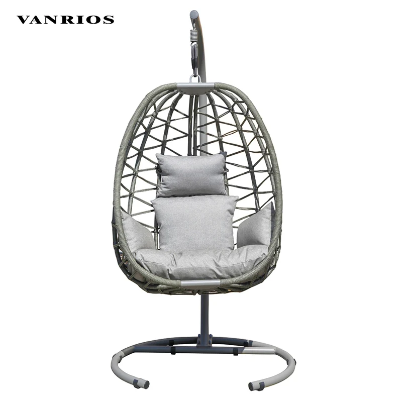 VANRIOS Garden Patio Moder Indoor Bedroom Metal egg shape outdoor furniture daybed  Swing Hammock Hanging Chair With Rattan