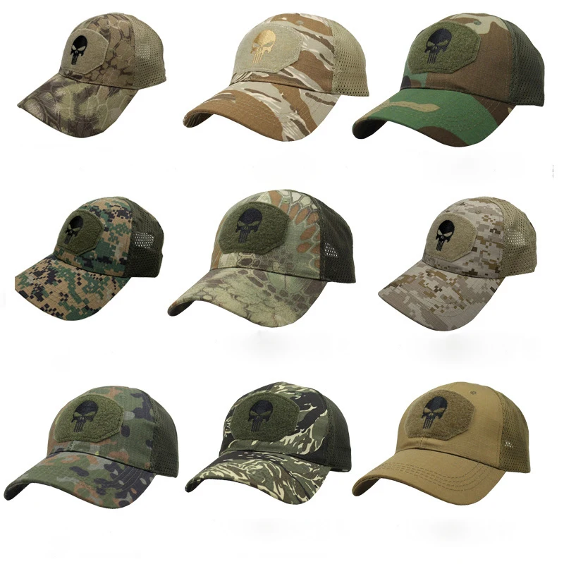 Wholesale Factory In Bulk Stock Adjustable Outdoor Cotton Jungle hat Skull Cap Camouflage Baseball cap Camo