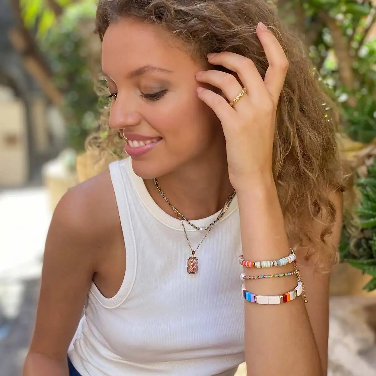 Colorful Tarot Necklace Square Zircon Pendant Necklace for Women Casual Jewelry Gift