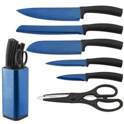 Professional Stainless Steel 7 Pieces Kitchen Knife Titanium Coating Blade Design
