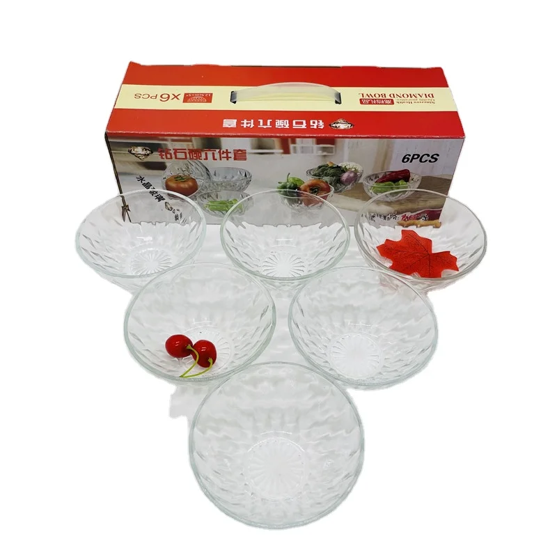 Factory direct salesHeat-resistant glass bowl  pattern transparent glass bowl 6pcs set Custom high quality high end