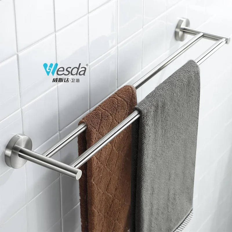 WESDA Bathroom 24-Inch Towel Hanger Rods Custom SUS304 Stainless Steel Wall Mounted Double Towel Bars for Sale