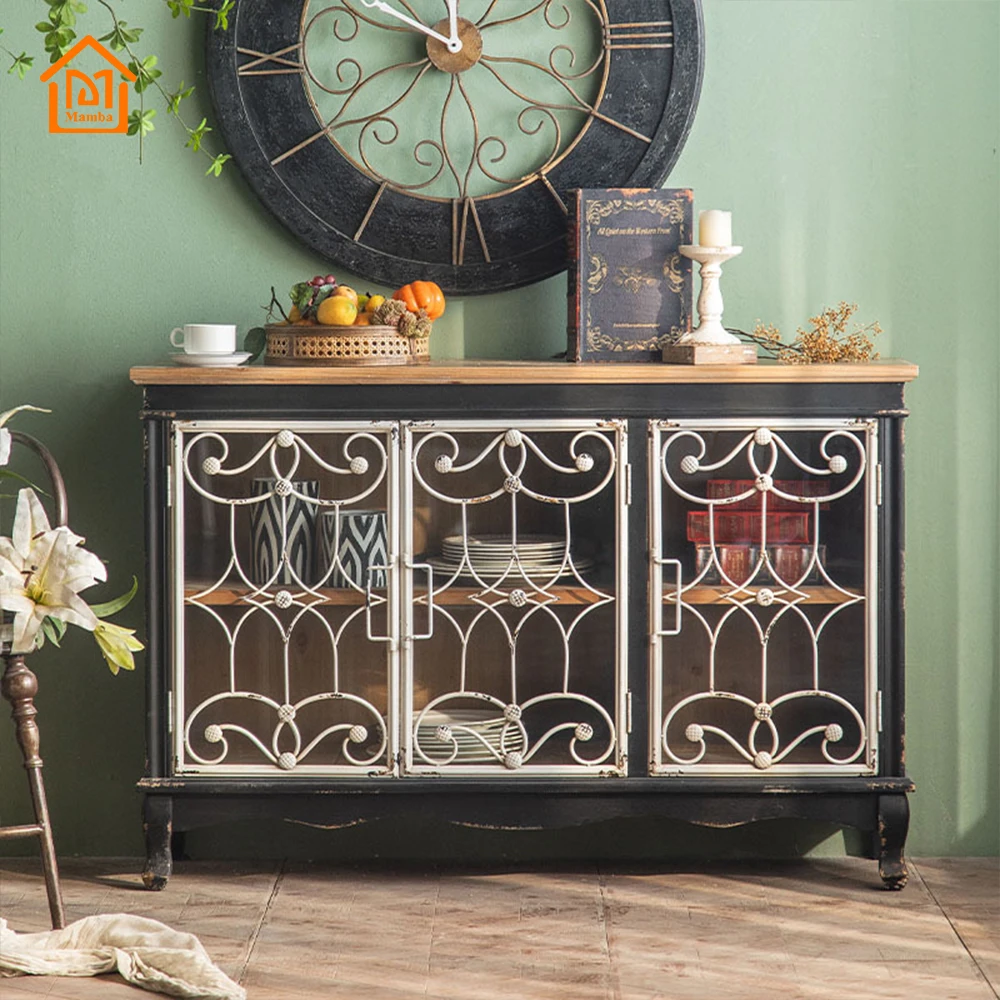 Nordic Retro Black Wooden Decorative Traditional Display Cabinet Home Furniture Latest Modern Designs Living Room Cabinets