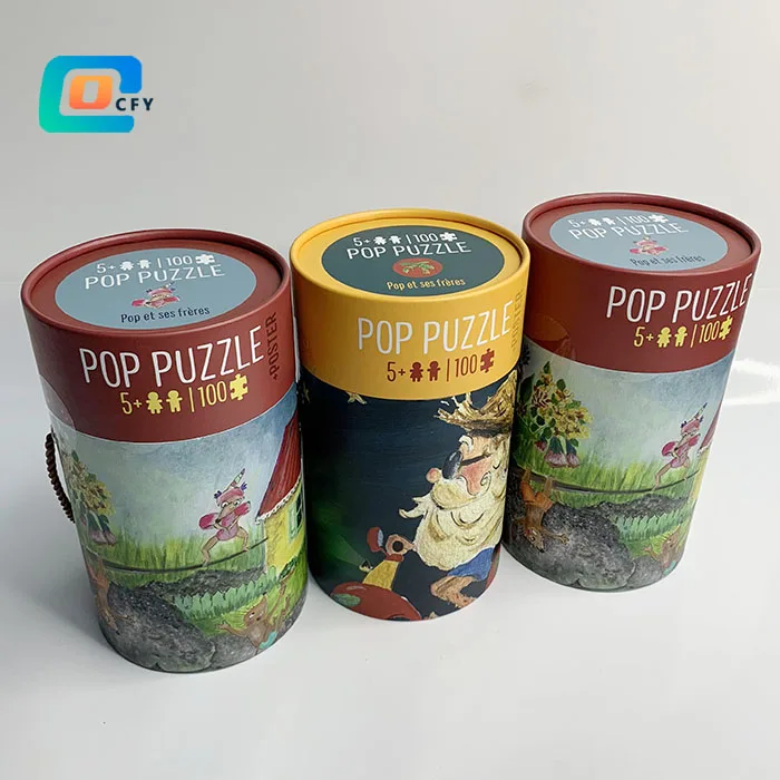 Custom wholesale 100 pieces Jigsaw puzzle round tubes Personalized paper kids puzzles in cylinder Factory OEM ODM toy puzzle
