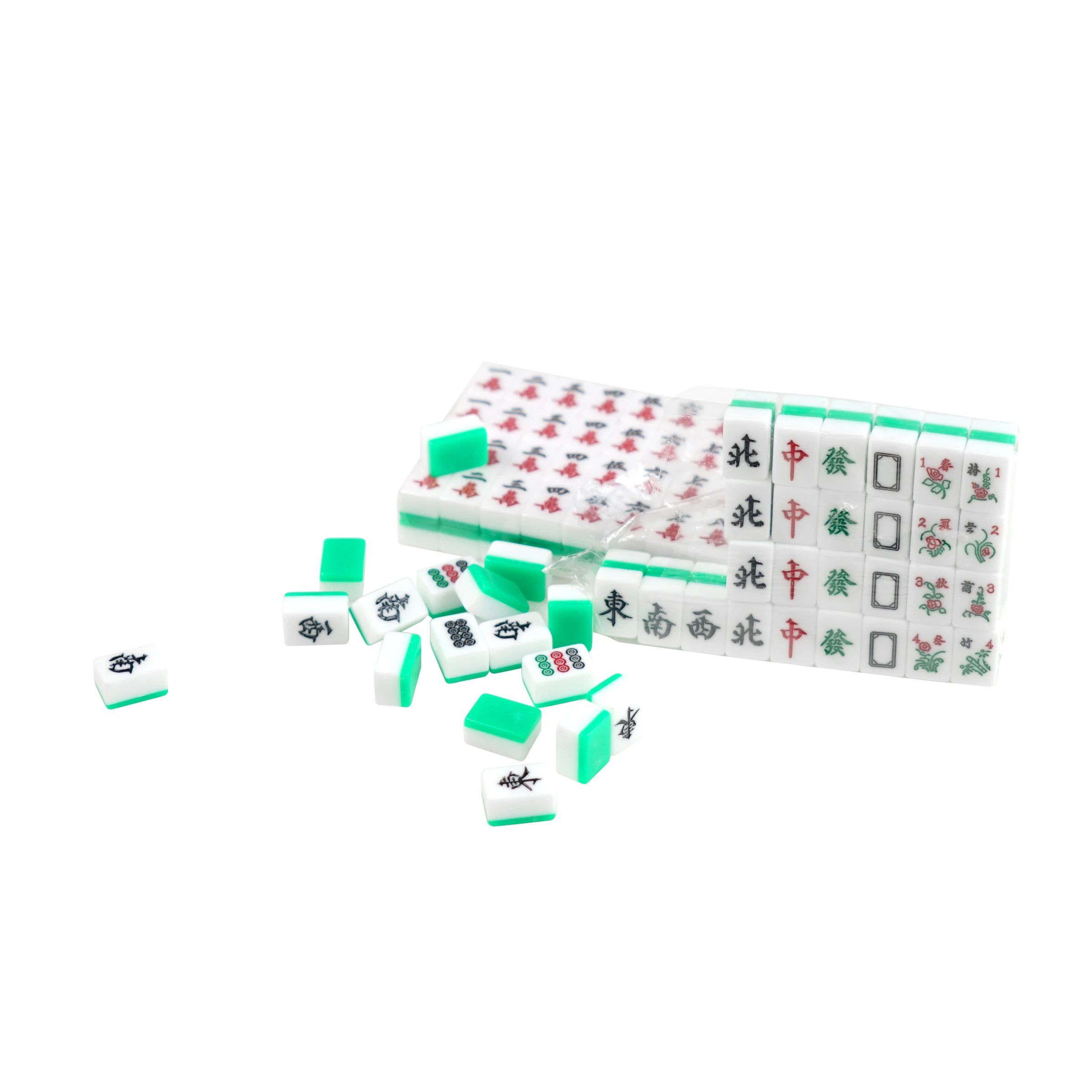 Green Mini American Travel Mahjong Game Tiles Scratch-Resistant Acrylic Traditional Chinese Style Mahjong Jeu Tiles Set