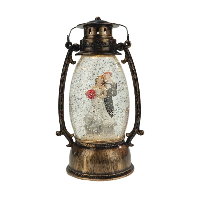 Custom Resin figurine lantern lights Snow Globe lovers wedding water ball LED light glass ball home decoration Wedding gifts