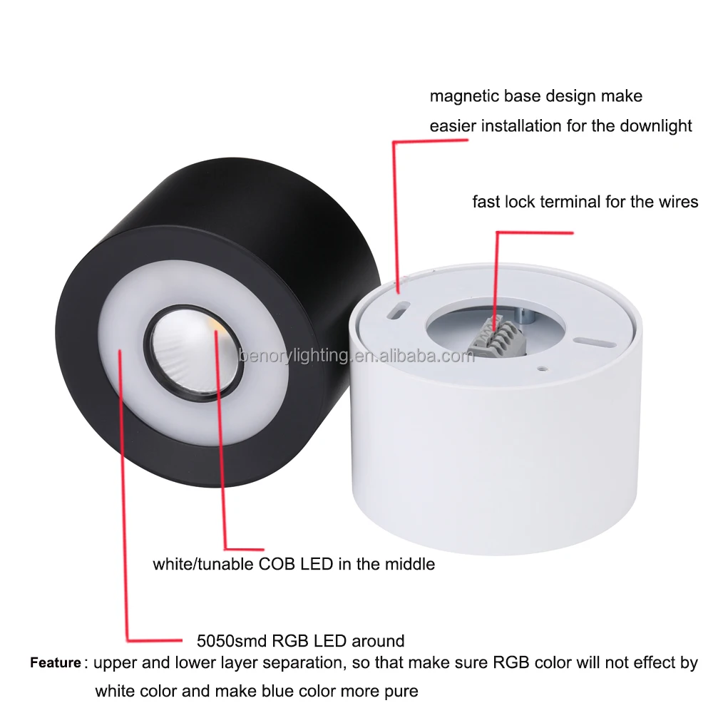 Benory CE Rohs Loxone PWM ceiling spots KNX moorgen Dali dimmable RGBW cct change DC 24V led smart recessed surface downlight
