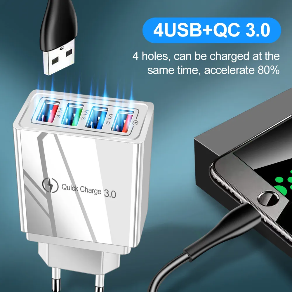 Valdus OTP Fast Phone Chargers 5V 3.1A 48W QC 3.0 Portable Power Charging 4 USB Port Universal Charger