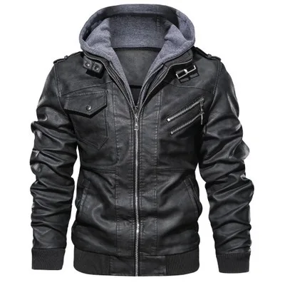 2022 wholesale fashion design wrinkled slim fit black leather Pu casual zipper windbreaker jacket for men