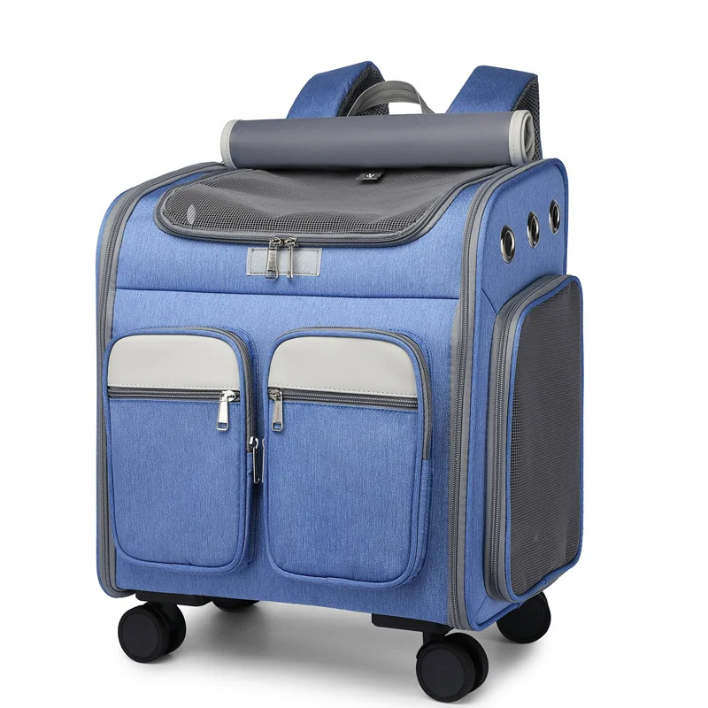 Foldable Pet Carrier Backpack Removeable Trolley Bag