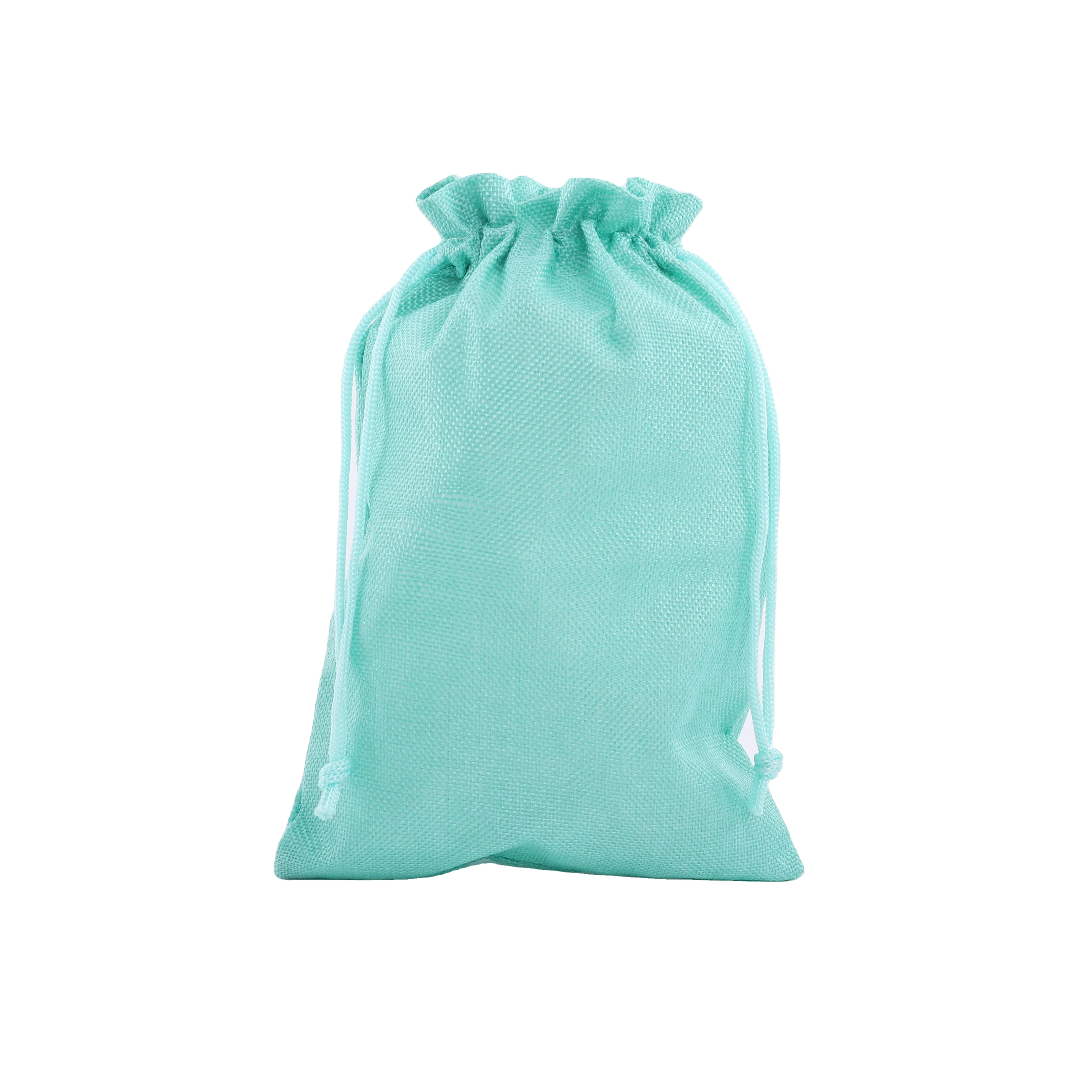 Low Moq Cheap Promotional Reusable Custom Logo Candy Gift Bag Jute Drawstring Bag