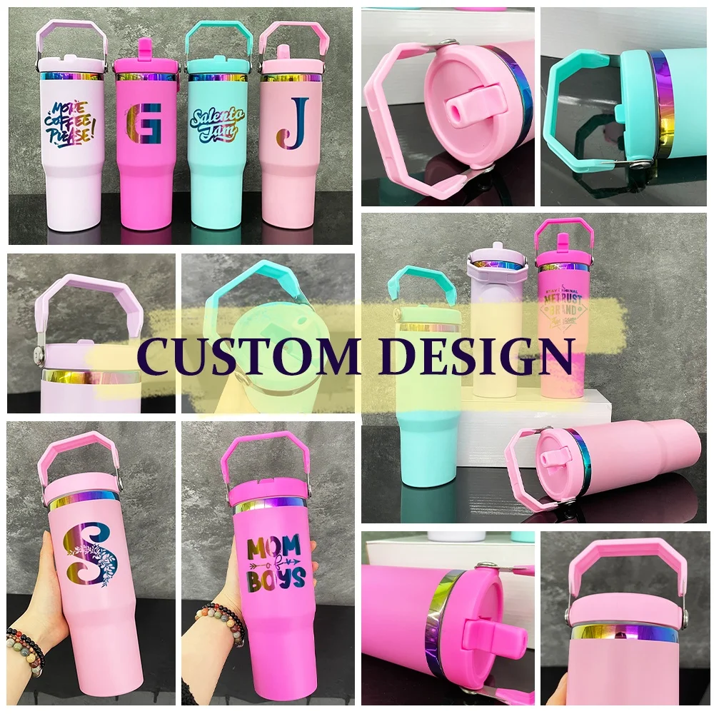sublimation printing best hot selling rainbow plated vacuum insulated stainless steel 30oz flip straw tumbler with flip straw