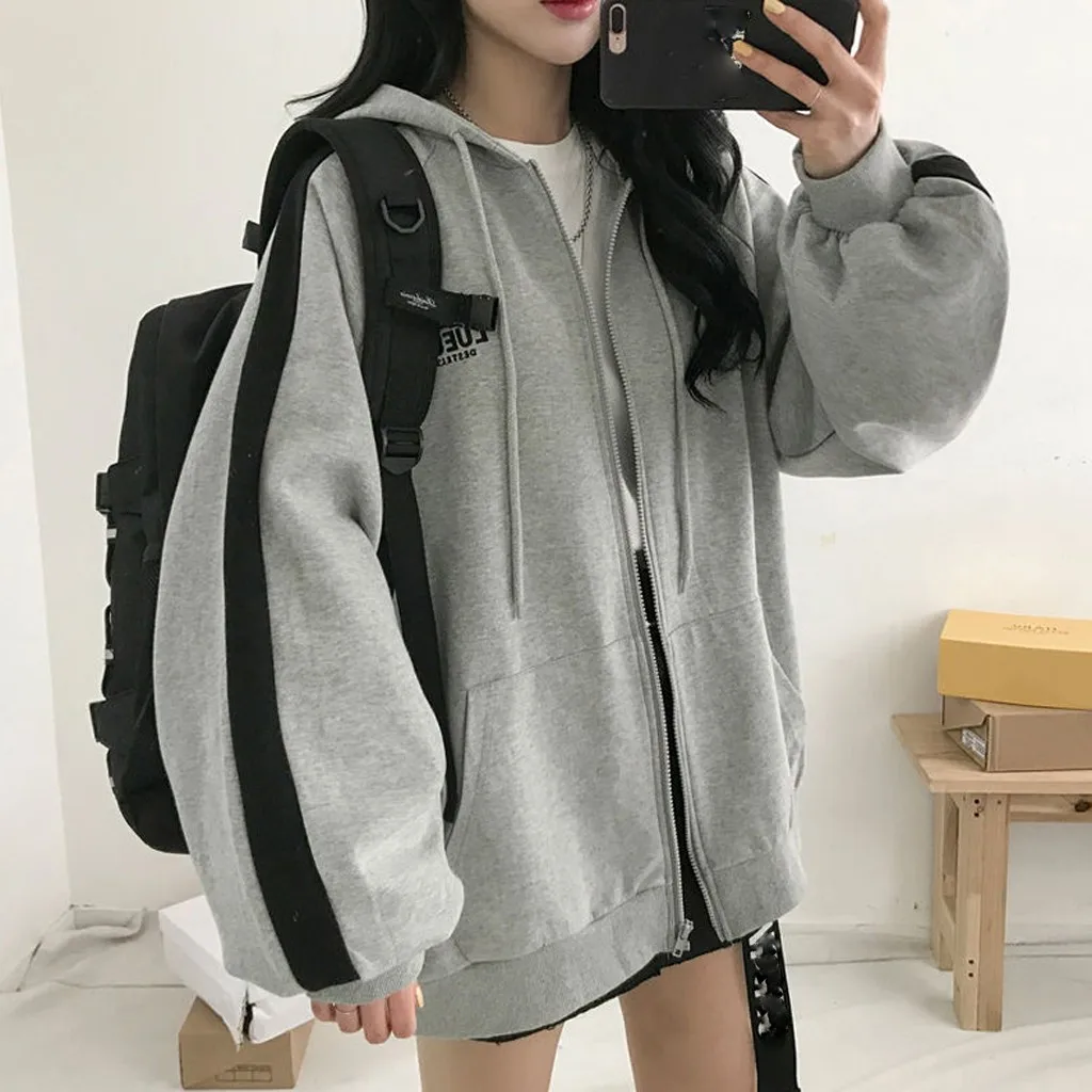 Harajuku estilo gris Oversize estudiante prendas de vestir