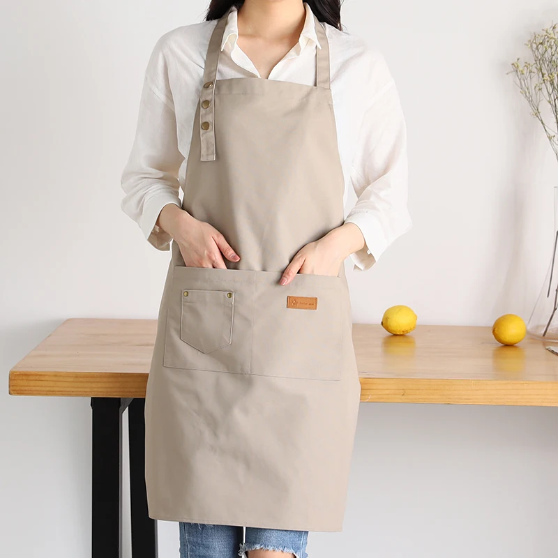 HOSHOM No MOQ 100% Cotton Canvas Customized Salon Apron Work Women Aprons For Restaurants