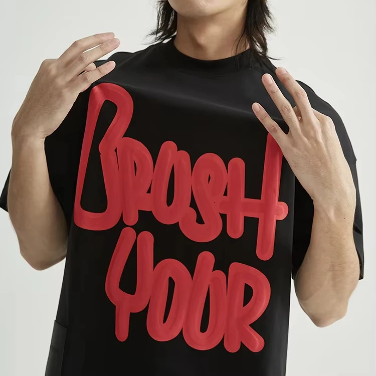 cotton tshirt custom mens t-shirts print logo 3d Foam screen print tee shirt oversized plain puff print t shirt for men