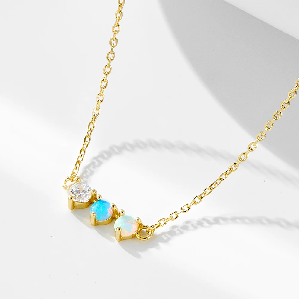 peishang wholesale high quality 925 sterling silver 18k gold pave opal diamond necklace women jewelry