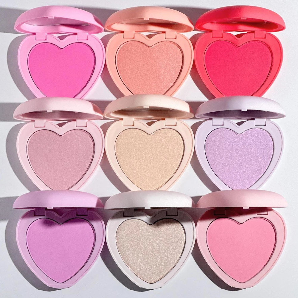 Heart Shaped Cute Vegan Cruelty Free Make Up Blush Highlighter Face Beauty Pressed Powder Blush Palette Private Label