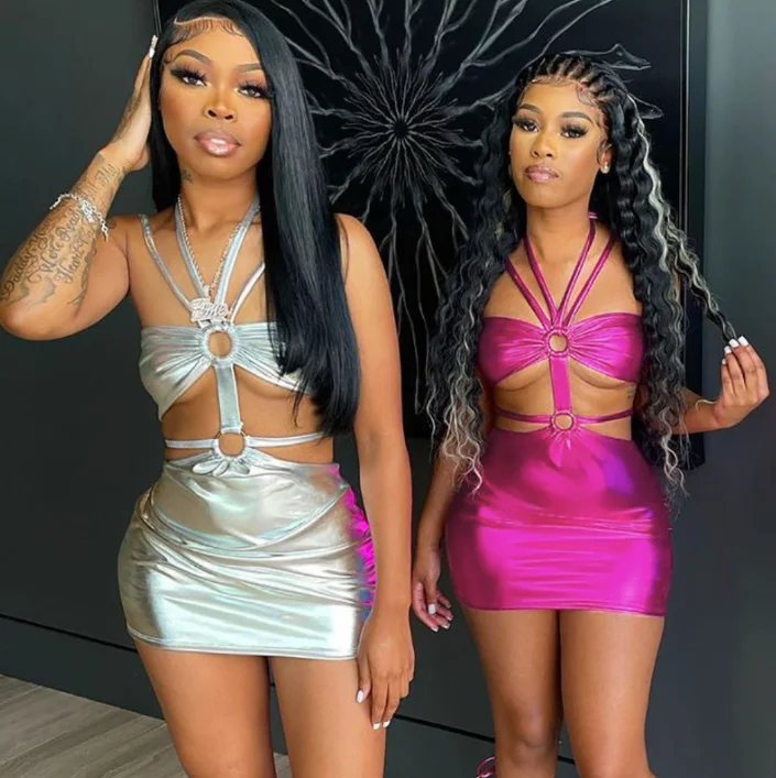 2021 winter clothing women fashion sexy shinny hollow out bodycon dress