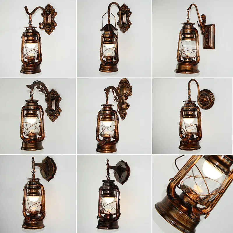 Vintage LED Wall Lamp Retro Kerosene Wall Light Barn Lantern