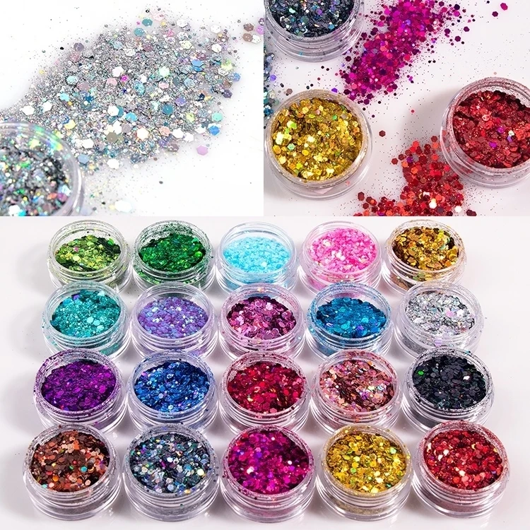 New 20 Colors  Custom Private Label Facial Nail Laser Glitter Powder Large Sequins Eyeshadow DIY Eye Makeup