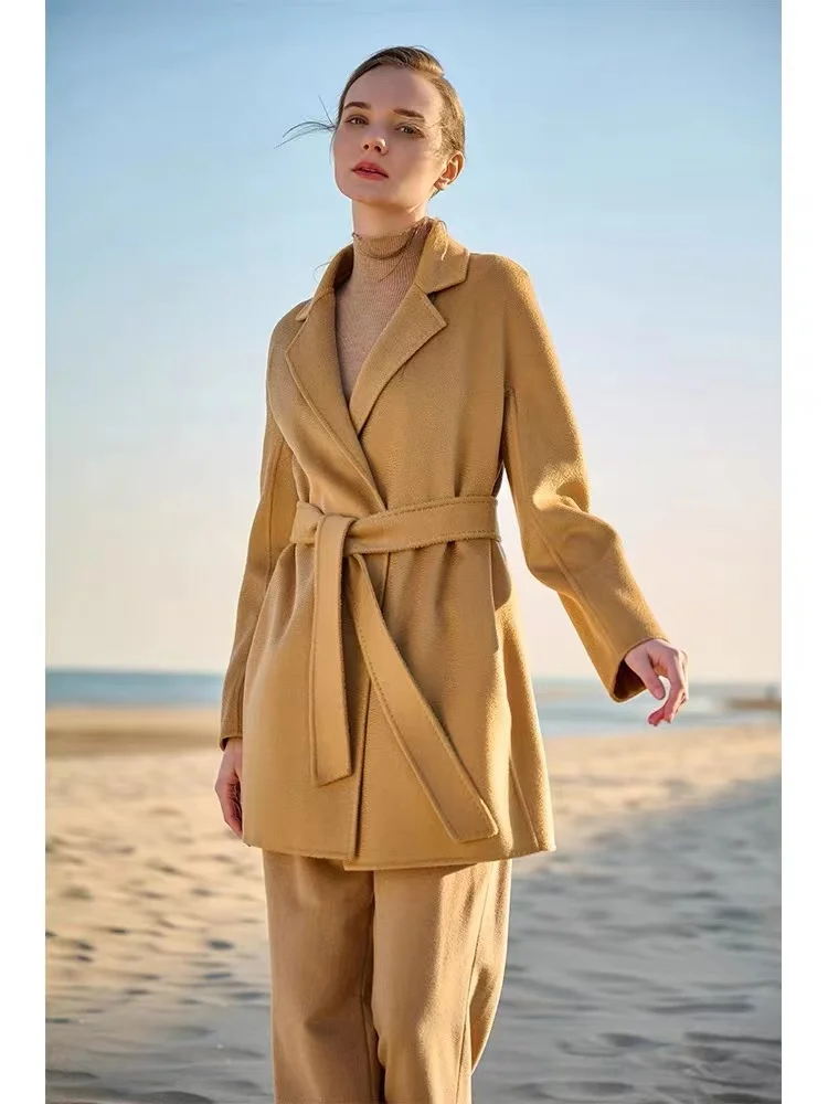 custom woman Winter Clothes 100% Cashmere coat  Wool Coat For Women Ladies factory price ShenZhen lily cheng