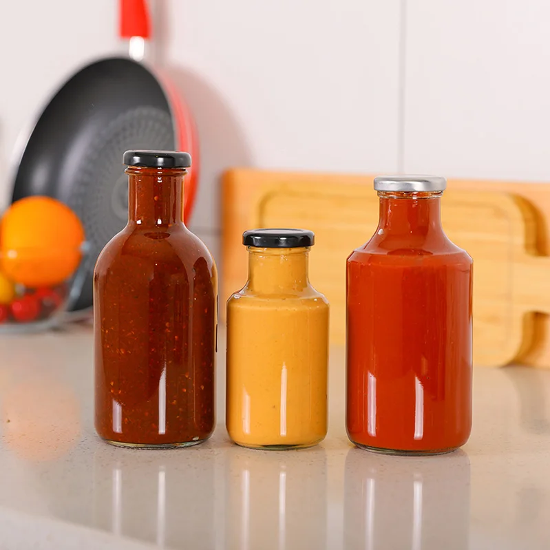 8oz 250ml 16oz 500ml Airtight Glass Salsa Dressing Stout Bottle for Ketchup Chili Sauce Mustard Mayonnaise