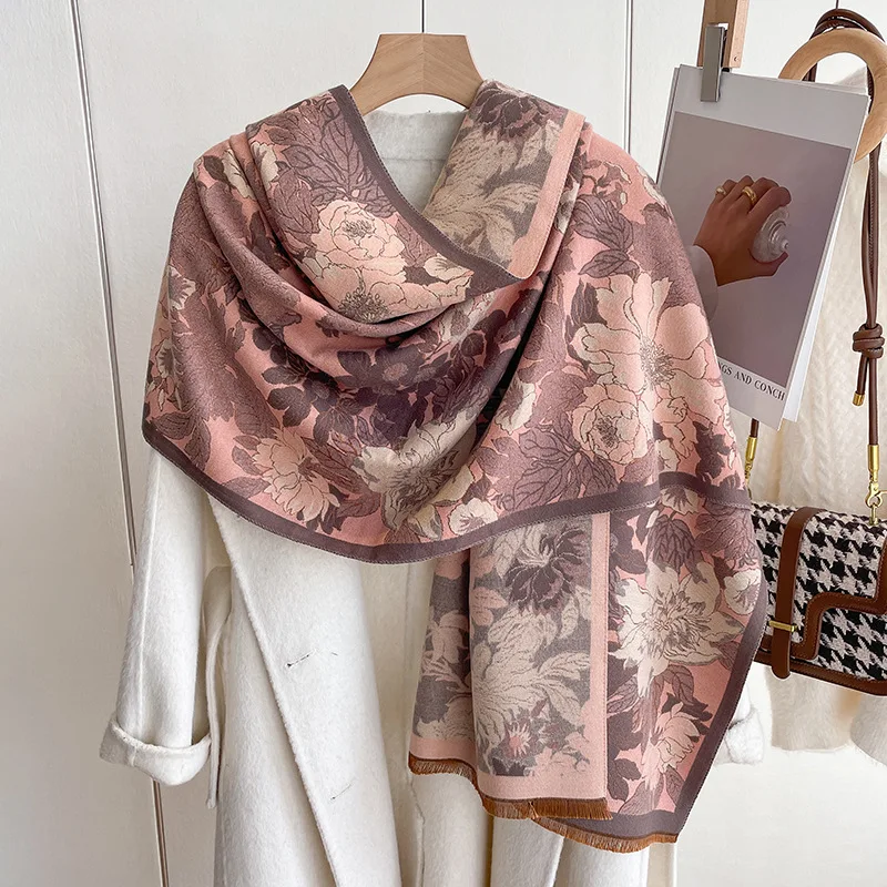 Autumn Winter LadiesThick Warm Pashmina Scarves Shawls Elegant Flower Imitation Cashmere Tassels Scarf