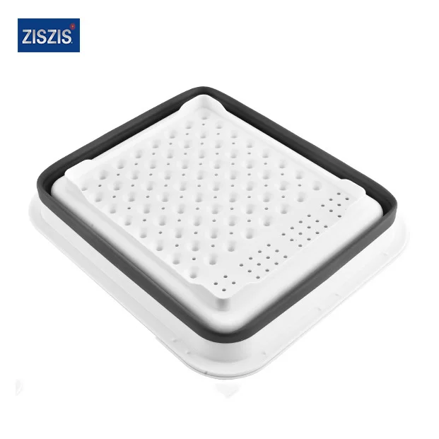 Wash folding silicone plastic rectangular double layer bowl foldable kitchen drain basket
