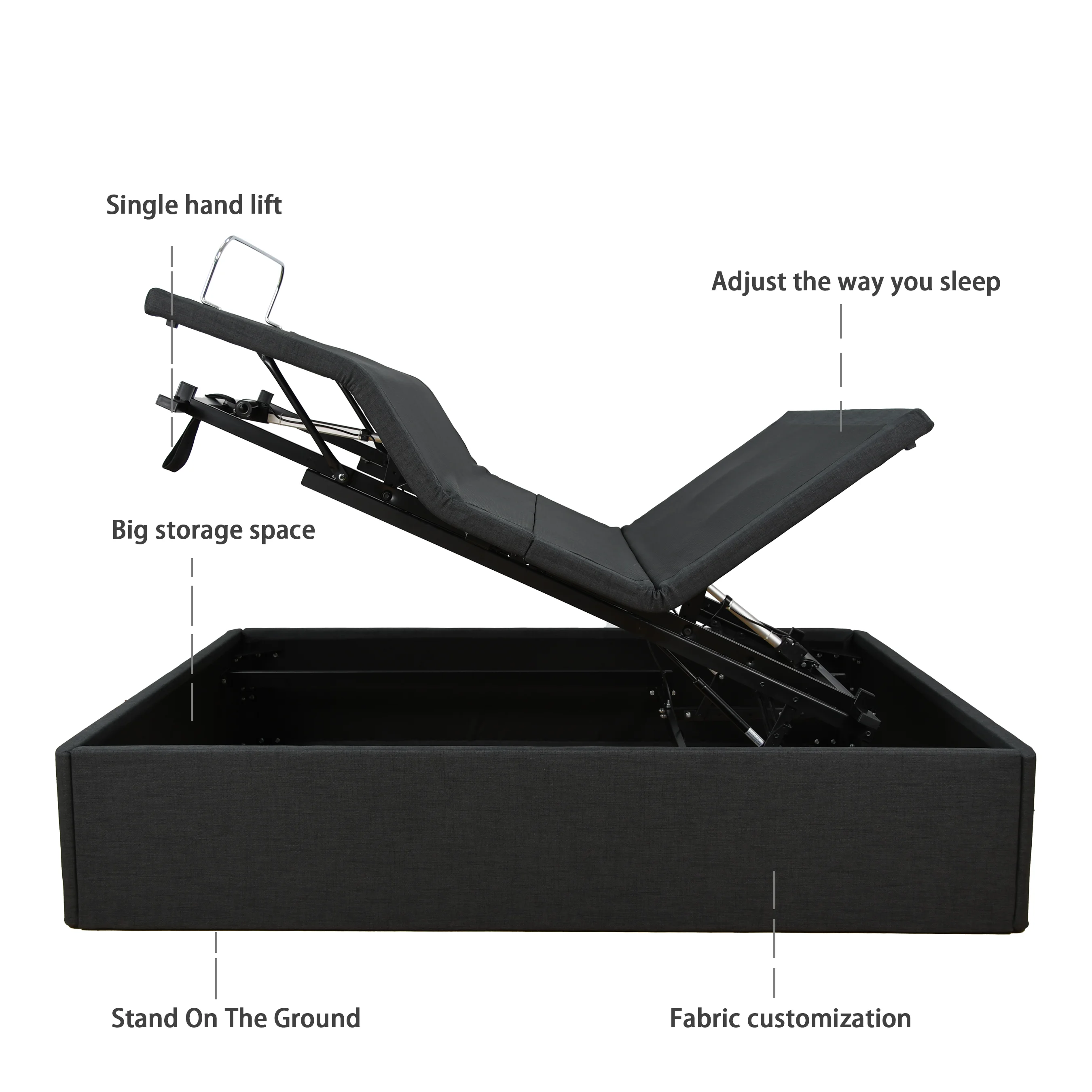 Rondure Wireless Remote Ottoman Electric Adjustable Bed Storage Electric Bed Frame Motion Storage  Bed