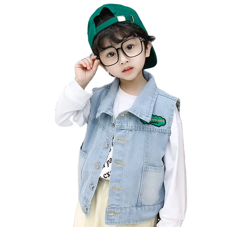 
Customized new spring kids cowboy waistcoat light blue boys denim vest 