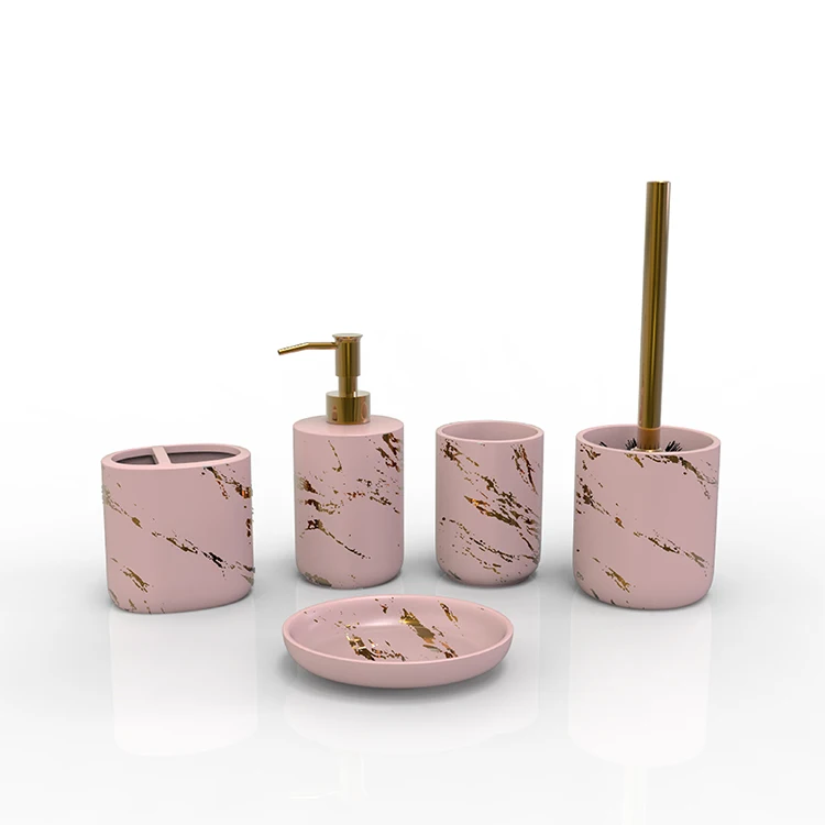 Home Decorative Modern Gold Marble  Design Ceramic Bathroom Accessories Set Bathroom Products Accessories