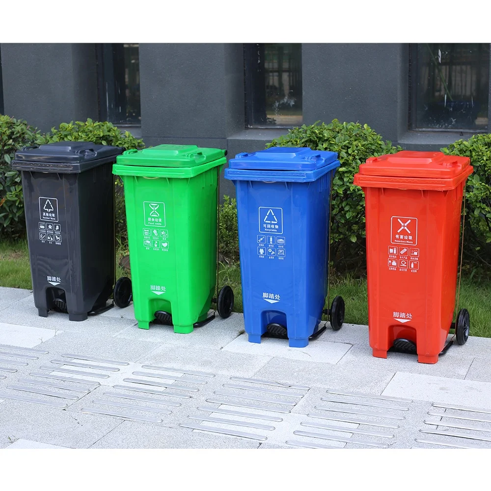 Мусорный контейнер 100 л для мусора на дорогах для парков Wheelie Bin с педалью