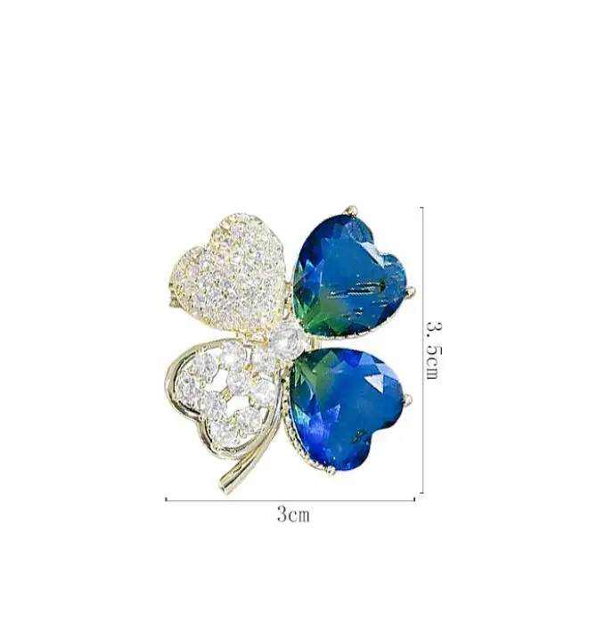 Wholesale Fashion Brooch Jewelry Crystal Olive Fancy Green Four-leaf Clover Rhinestone Brooches For Women