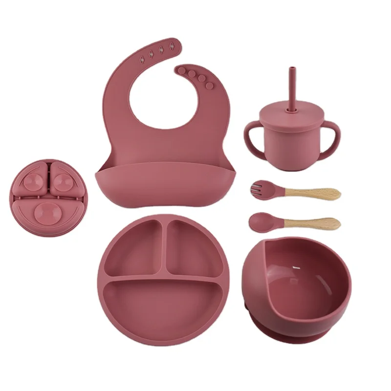 Baby Supplies Unbreakable Cutlery Baby Eating Set Silicone Baby Bowl Plate Eating Weaning Set