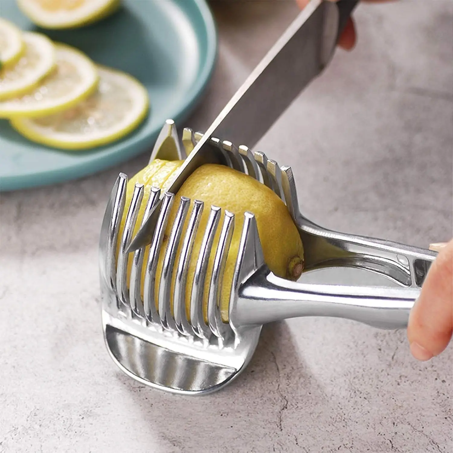 Tomato Lemon Slicer Holder Round Fruits Onion Shreader Cutter Guide Tongs with Handle Kitchen Cutting Potato Lime Food Stand
