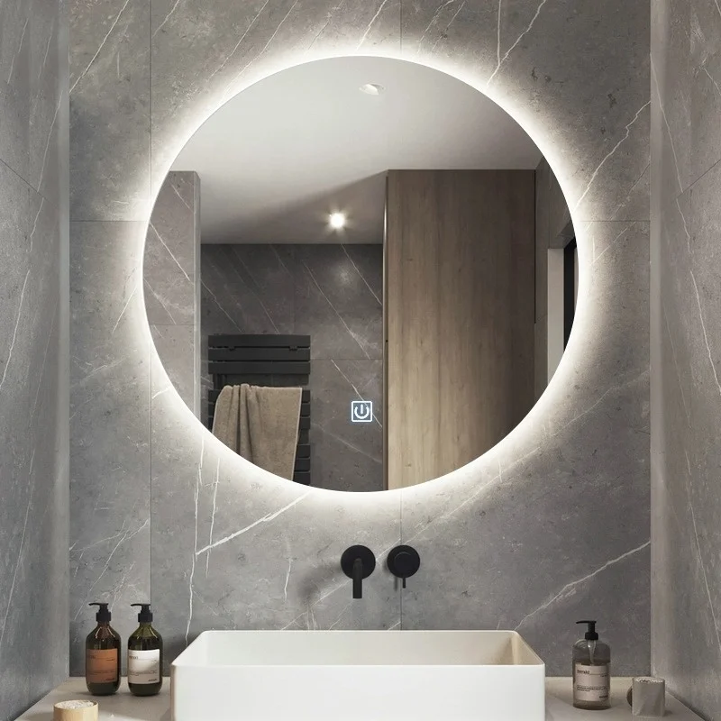 Wall mounted Hotel Touch Screen Round led lights round smart bathroom mirror with lights