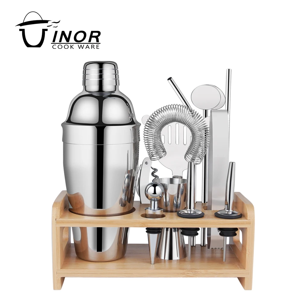 5 pcs Bar Tool Cocktail Boston Shaker Set Stainless Steel Martini Wine Bartending Kit with Jigger Strainer Spoon Pourer