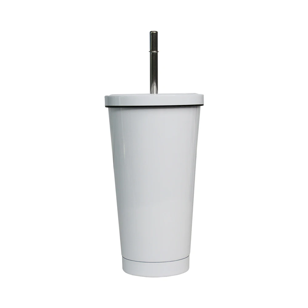 Kingsub Sublimation Stainless Coffee Cup Reusable White Blank Sublimation Stainless Steel Coffee Straw Cup