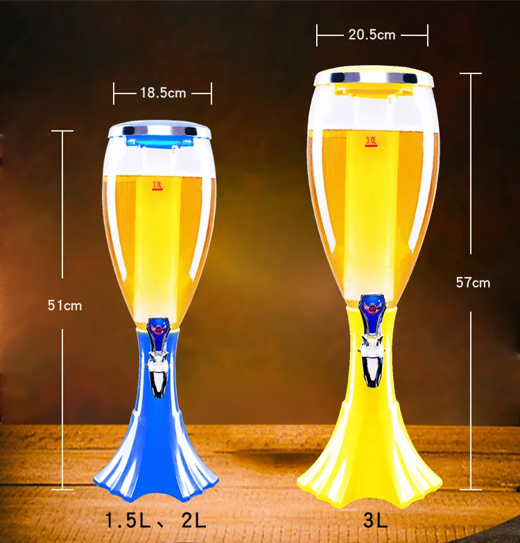 LED Cocktail Dispenser 3L Beer Tower Juice Drink Dispenser Wine Cask Beer Tap Tower with Chiller