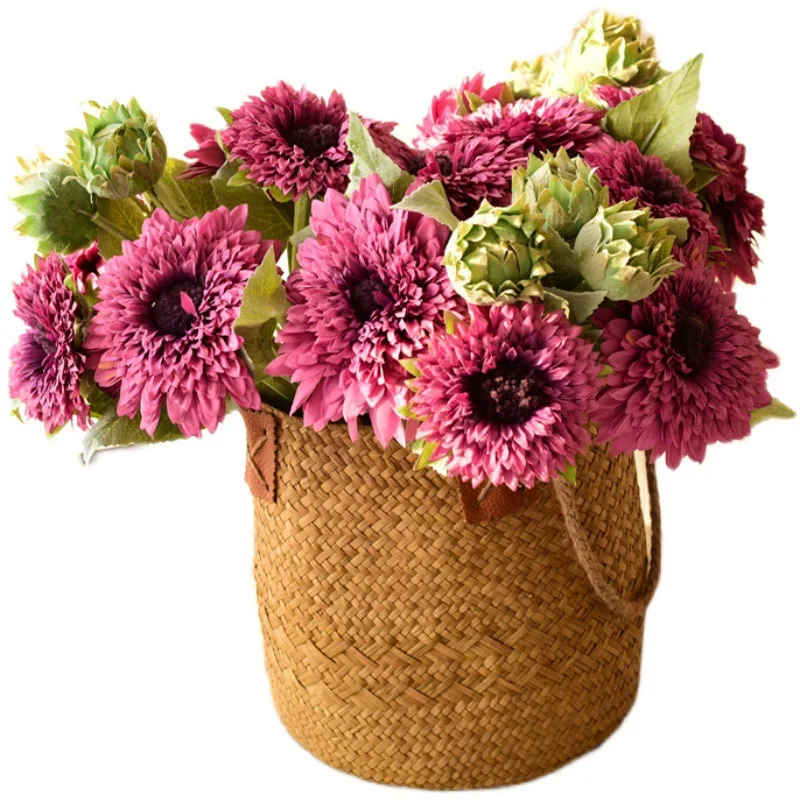 High Quality Gift Silk Flowers Yellow Artificial Dried Flower Bunch Teddy Sunflower For Home Wedding Decoration