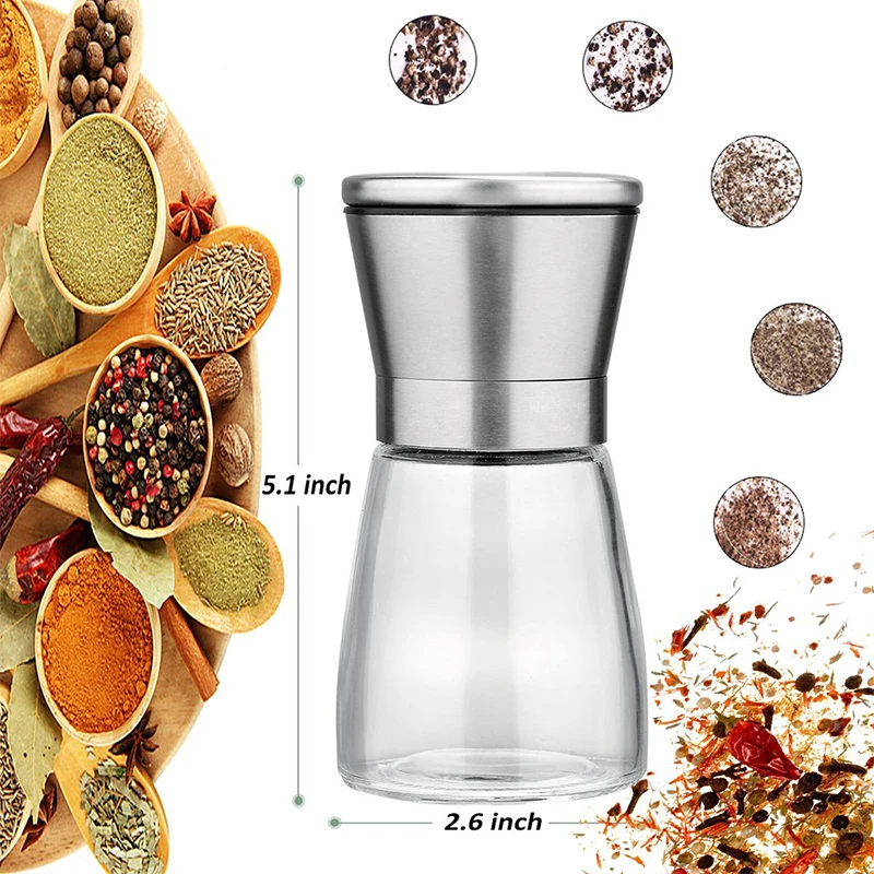 High Quality Glass Manual Spice grinder salt and peppper mill