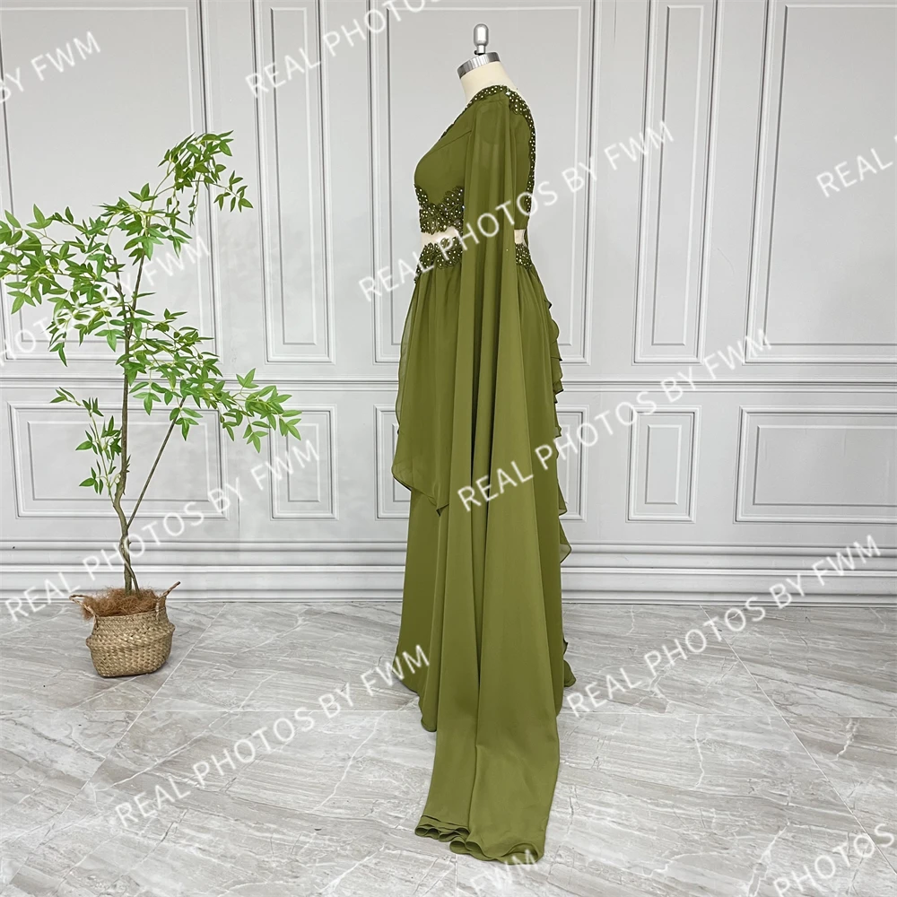100% Real Photos High Quality Green Leaf Appliques Cut Out Long Sleeves Special Events Dress For Women Celebrity Evening Gown