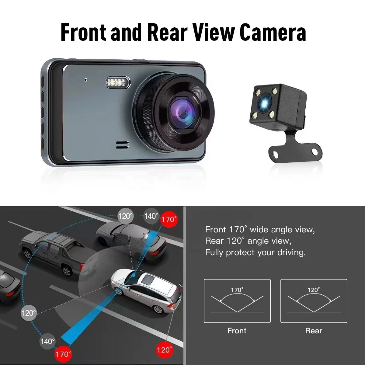 New 1296p Wide Angle  4-inch touch screen WiFi IPS screen 1296P 170 Degree Wide Angle dual lens dashcam