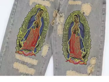 High quality wholesale Customized Embroidery Loose Fit Skinny Jeans Black Denim Pants Plus Size straight baggy  men wide leg