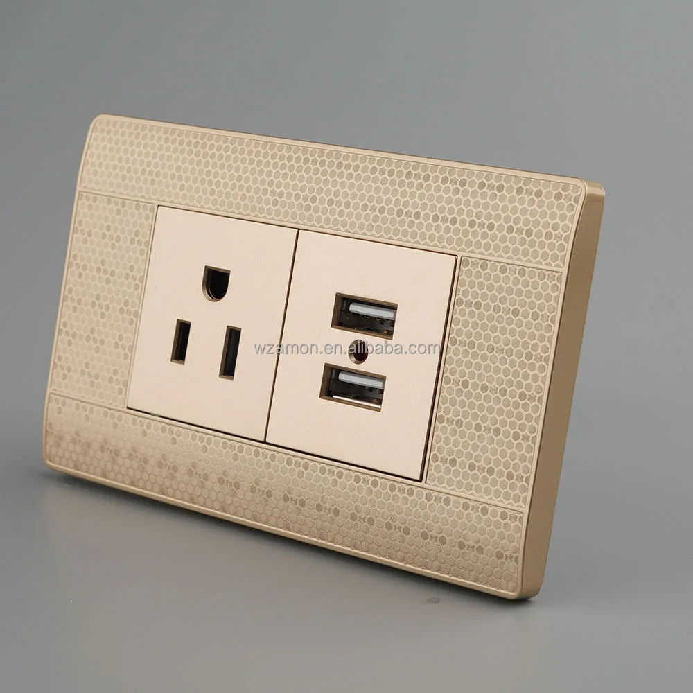 luxury modern gold wholesale 15a 110v 220v 3pin plug outlet with usb port socket switch wall