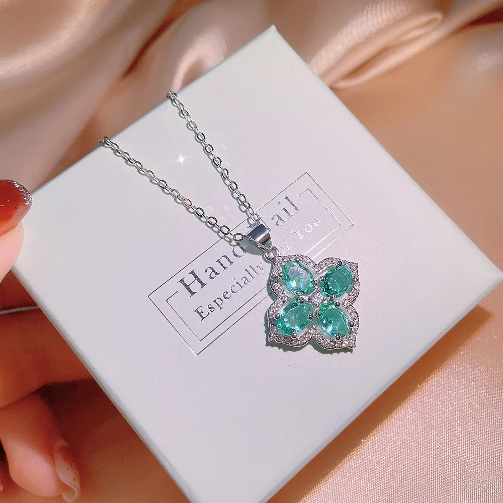 Holder earring necklace New Inlaid Cultivated Emerald Zircon Diamond Ring Earring Sterling Silver 925 Beautiful Necklace
