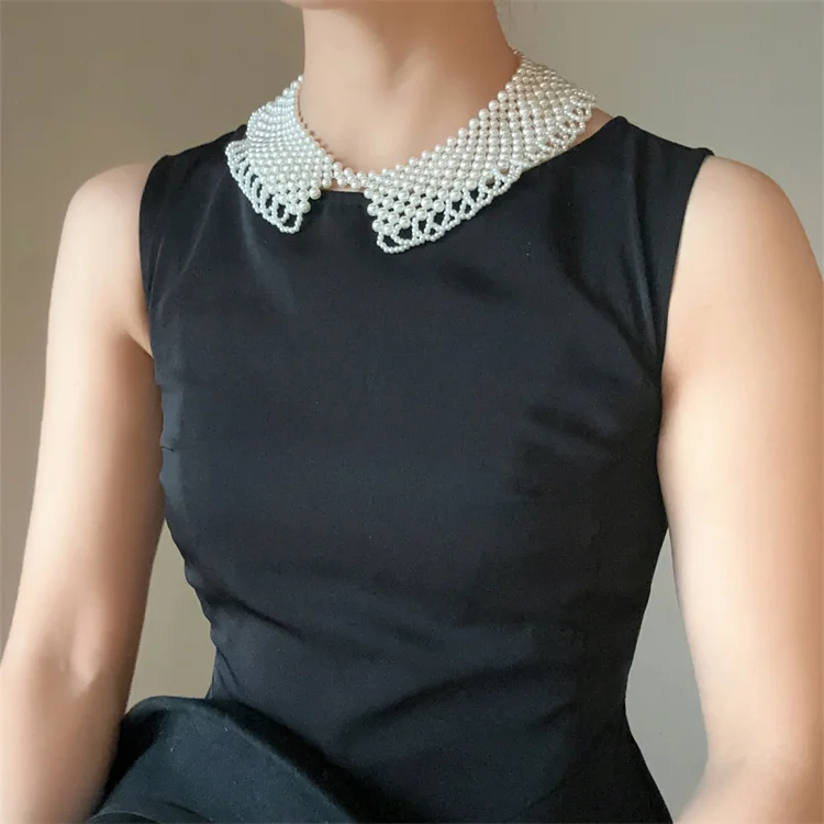 White Handmade Imitate Pearl Fake Collar Fashion pearl beads fake collar for women Fancy lady crochet pearl beads fake collar